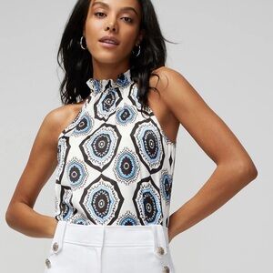 Elegant Blue and Black Patterned Women's Top